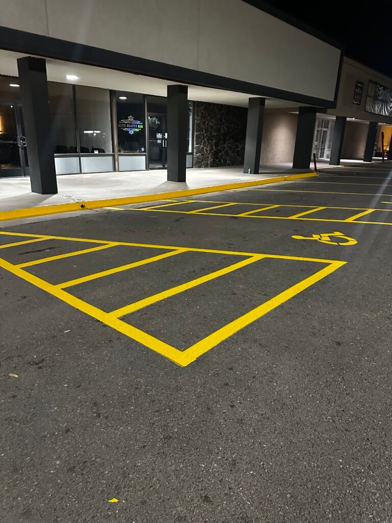 This was done on Kansas Avenue in Liberal, KS it was a re-striping of the parking lot and it included Galleria Furniture and Harbor Freight. We take care of commercial buildings.